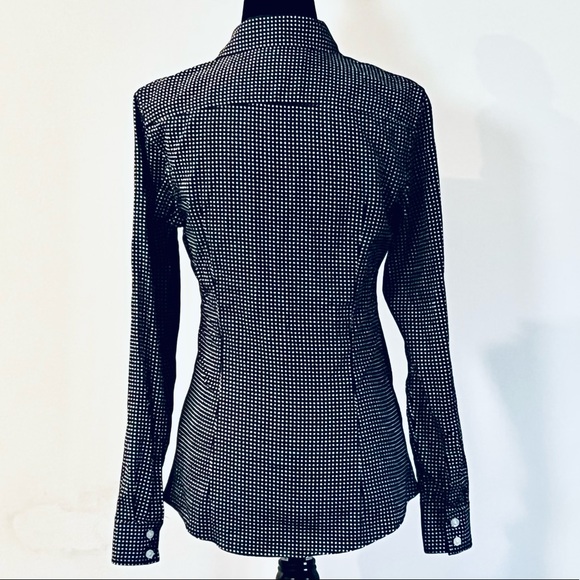 BANANA REPUBLIC Black White Polka Dot Dress Shirt Button Collar Long Sleeve SZ 4 - Picture 3 of 10